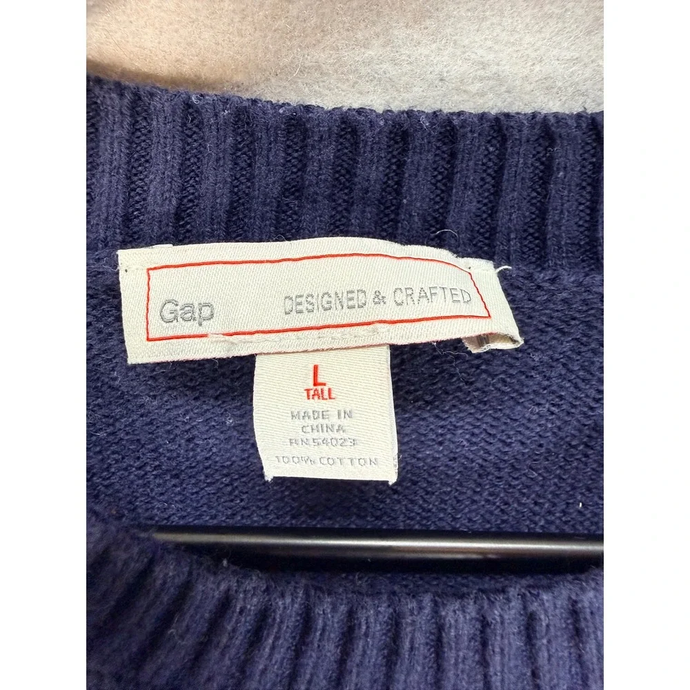 Gap Mens Navy Grey Striped Preppy Cotton Crewneck Sweater Large Tall